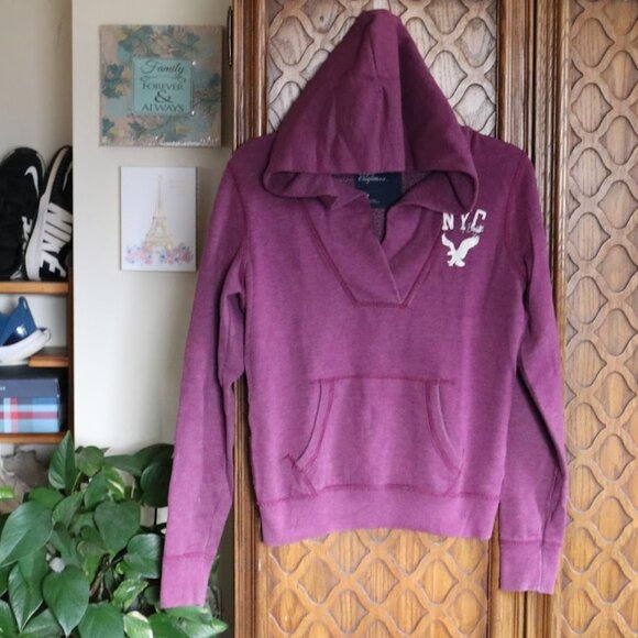AMERICAN EAGLE Retro Vintage V-Neck Sweatshirt Hoodie - Purple Mauve, Size S - Picture 15 of 15